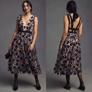 NWT Anthropologie 3-D Floral Tulle Midi Dress Regular Size